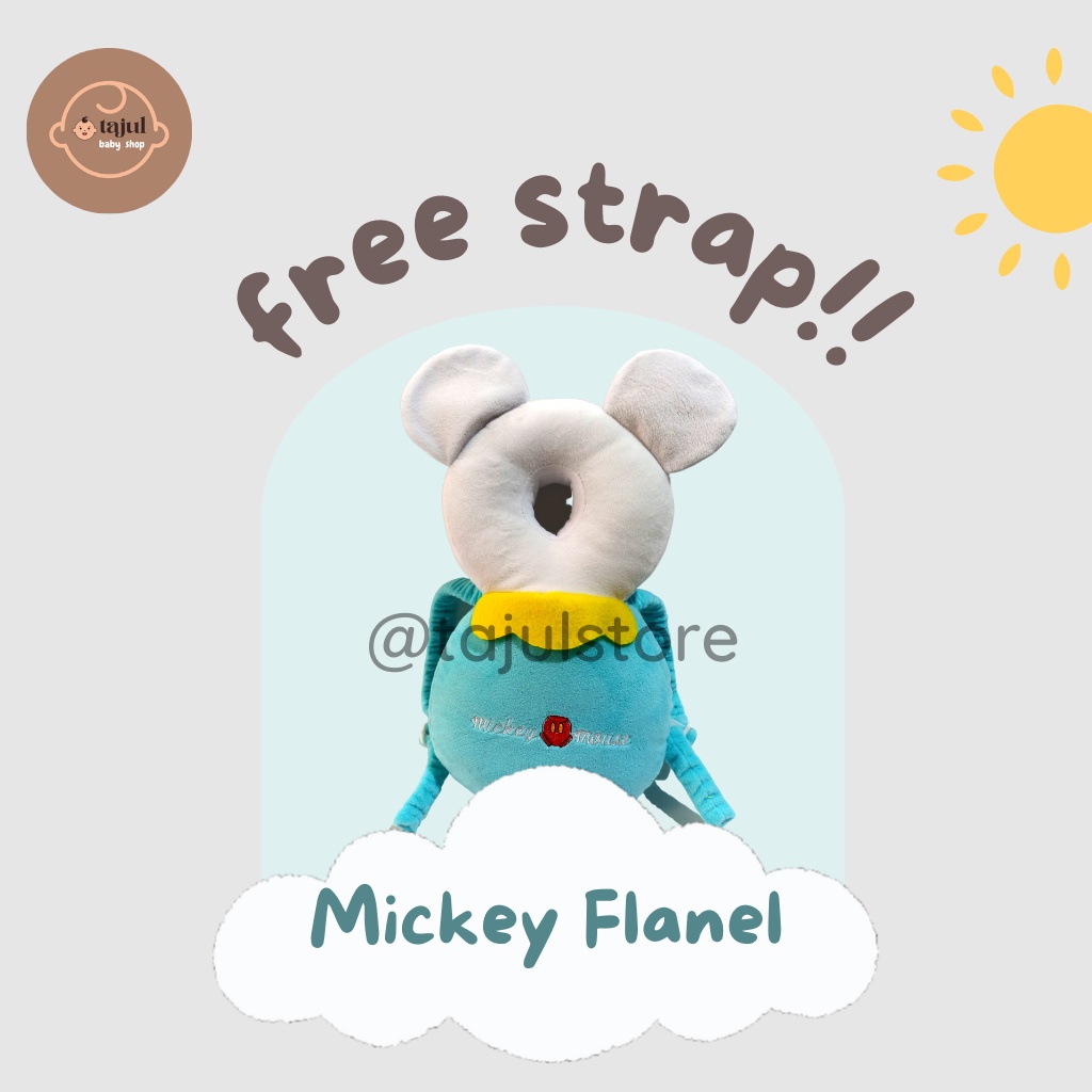 Bantal Pelindung Kepala Bayi Edisi Kartun Disney Mickey Flanel+Strap