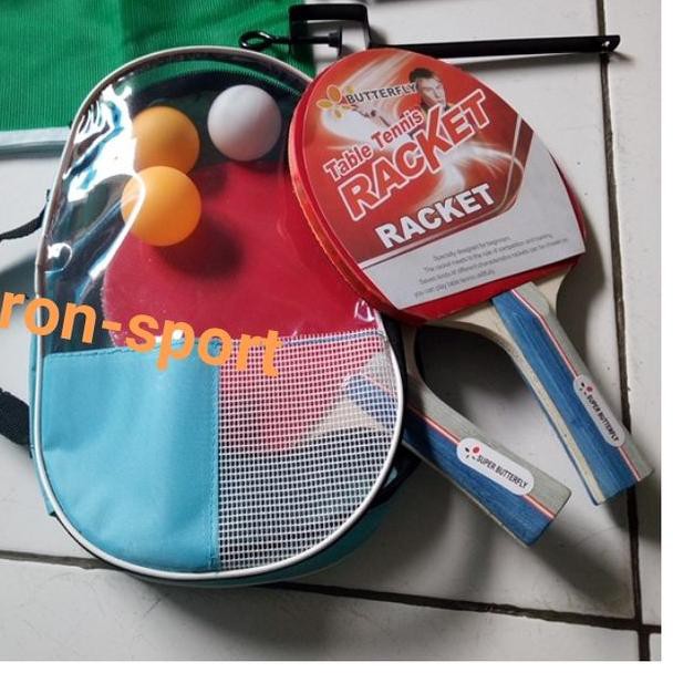 ◊ BET PINGPONG / TENIS MEJA BUTTERFLY SET ISI 2 , TIANG NET DAN BOLA ✻