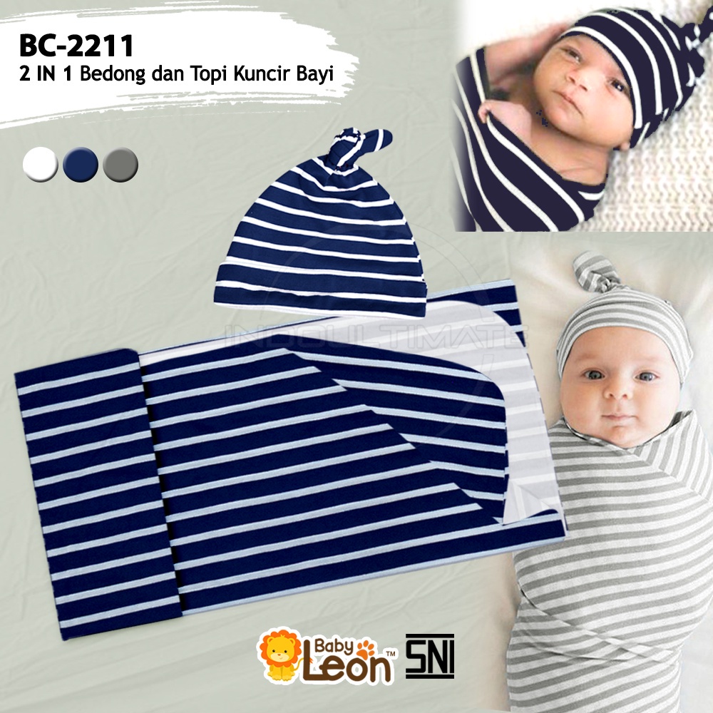 2in1 BABY LEON Bedong Bayi + Topi  Kupluk Bayi BC-2211 Perlengkapan bayi baru lahir Kain Selimut Bayi Kain Bedongan bayi  Alas Tidur Bayi Selimut Tidur Bayi Baby Hat Topi Kuncir Bayi Perlengkapan Baby Newborn