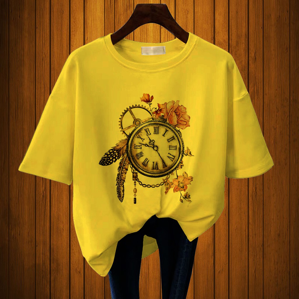 CALVIERO SHOP - BAJU KAOS WANITA DEWASA PRINT CLOCK VINTAGE CASUAL