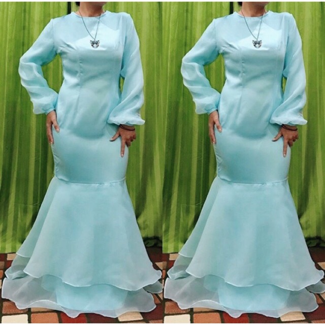 Dress Duyung Muslimah Organza Jepang Termurah, Bonus Kalung Cantik