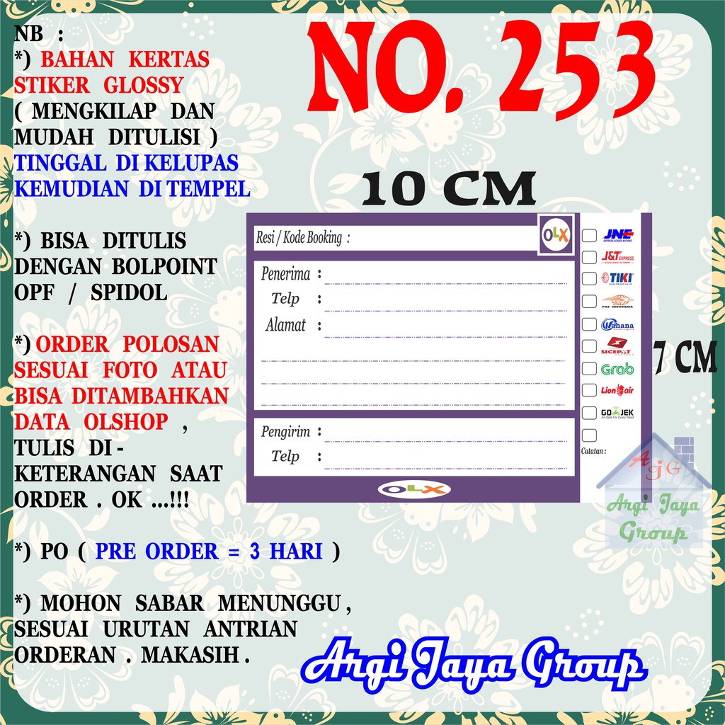 

Stiker Pengiriman - Sticker Alamat Olshop Murah Nomer 253 - 10x7 cm - Glossy