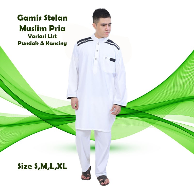 Stelan Baju Gamis Pria Muslim Cordovan Putih - JCCollections