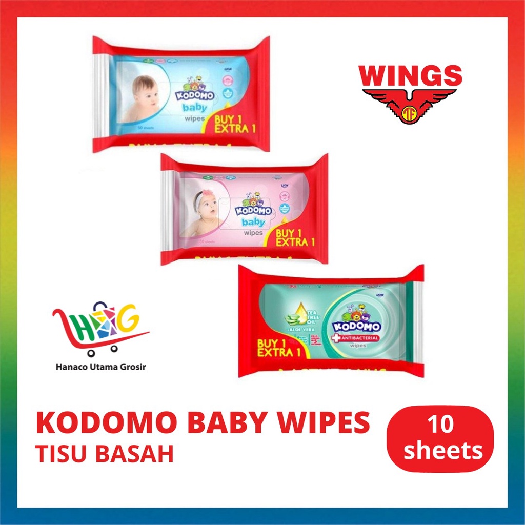 Tisu Basah Kodomo Baby Wipes Classic Biru / Pink / Hijau 10'S Buy 1 Extra 1