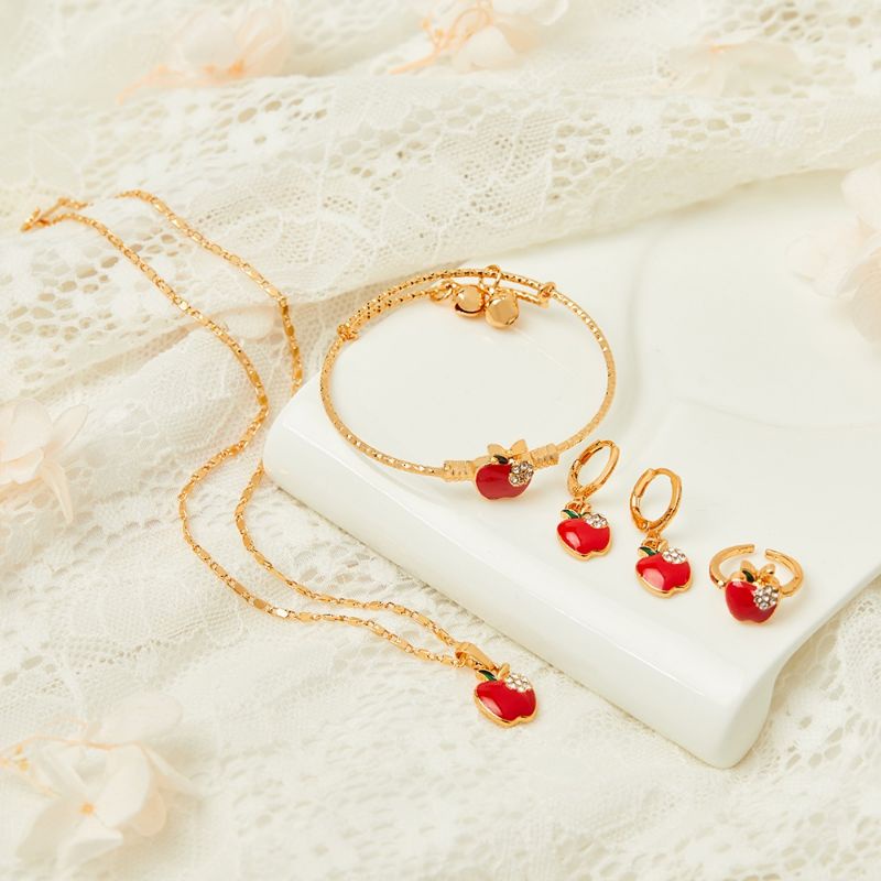 Satu Set Anak Perhiasan Set Anak Anting Cincin Gelang Kalung Motif APEL