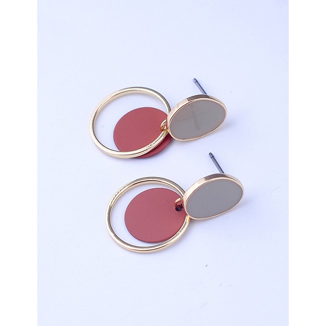 LRC Anting Tusuk Fashion Gold Drop Oil Geometric Circle Earrings F95527