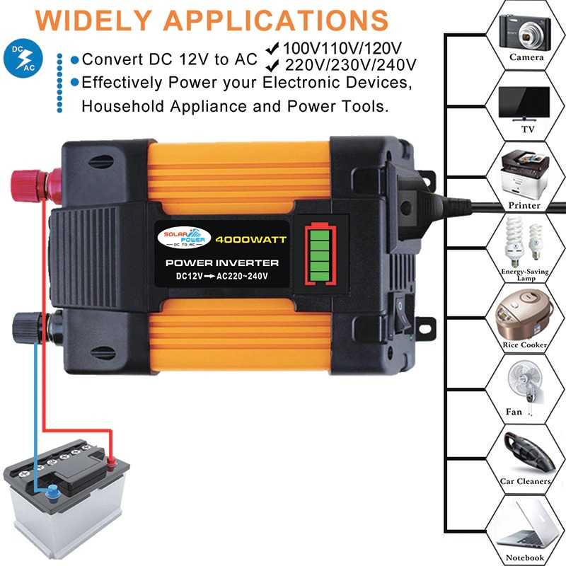 Tancredy Car Power Inverter Transformer DC 12V to AC 220V 4000W-Tcy101   Cocok Di Gunakan pada laptop DVD player, digital camera, alat perkakas elektrik, kipas dan lainnya