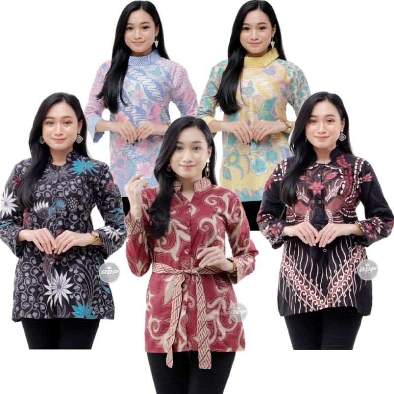 Harga Pabrik ((cod)) Atasan Batik Wanita Kantor Model Blus Size M L Xl Xxl Xxxl mmy5M0ohOenlY5