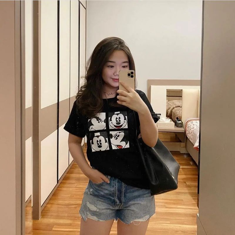 Kaos Wanita Mickey Mouse Square - Hitam | Kaos Wanita Murah | Kaos Mickey Mouse | Kaos Oversize | Ka