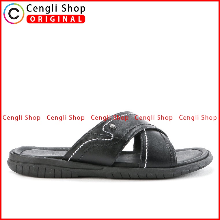 SANDAL SLIDE KULIT ANDRE VALENTINO PRIA ORIGINAL CASUAL HITAM AVM20