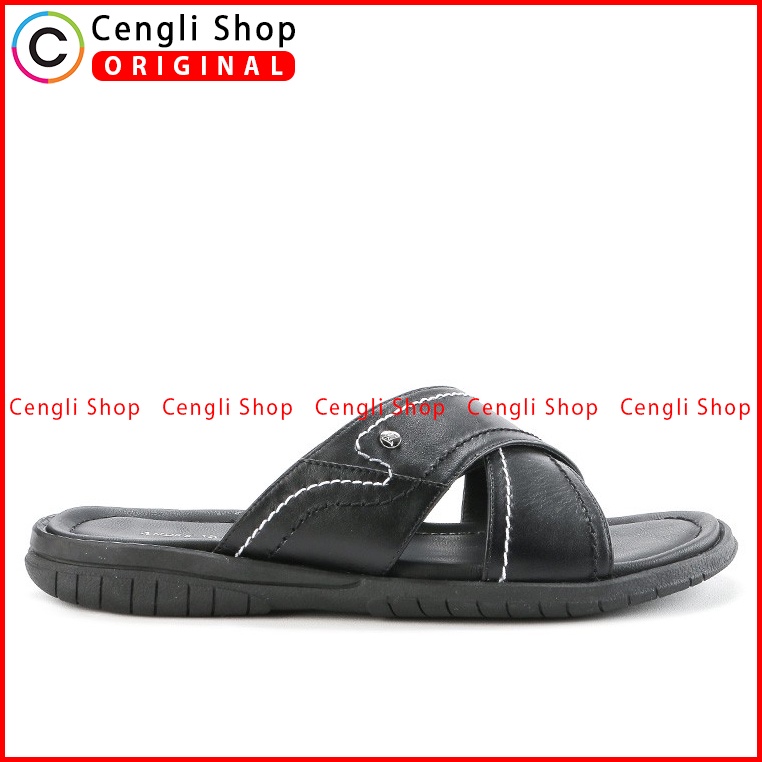 SANDAL SLIDE KULIT ANDRE VALENTINO PRIA ORIGINAL CASUAL HITAM AVM20