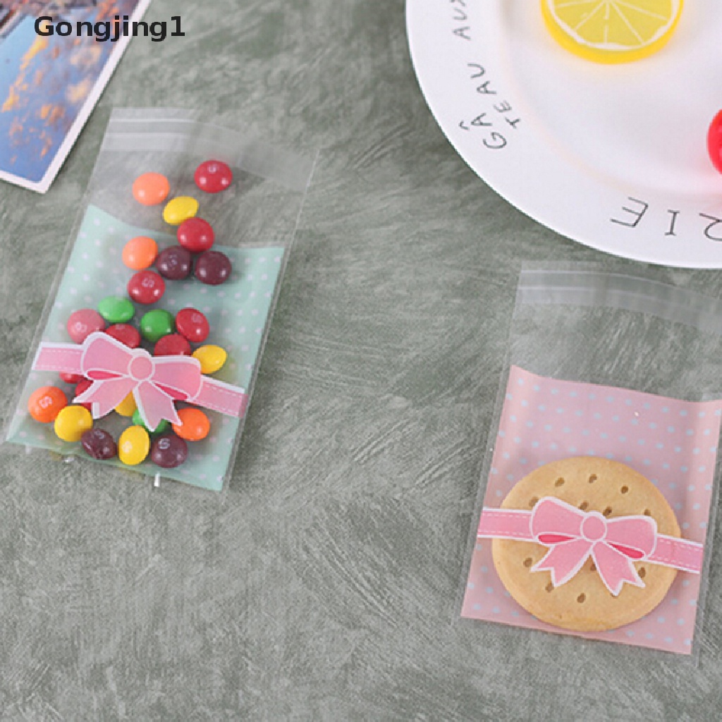 Gongjing1 100Pcs / Lot Kantong Plastik Kemasan Permen / Kue Motif Pita Ukuran 8x10cm