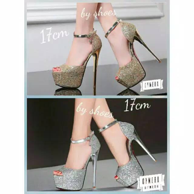 HEELS GLITTER 12CM - 17CM, SEPATU HAK TINGGI, SEPATU CEWEK, SEPATU HIGH