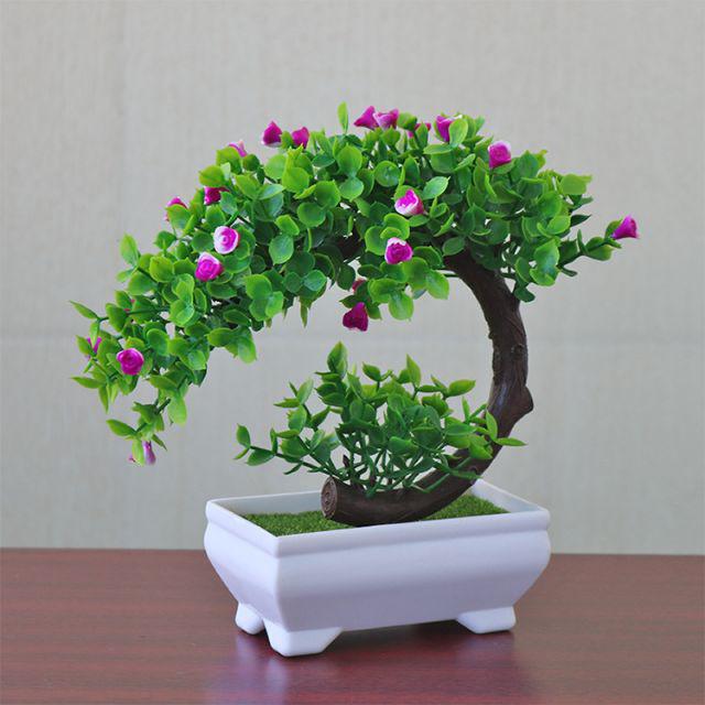 BOS844 BUNGA PLASTIK ARTIFICIA MOTIF BONSAI-Ungu