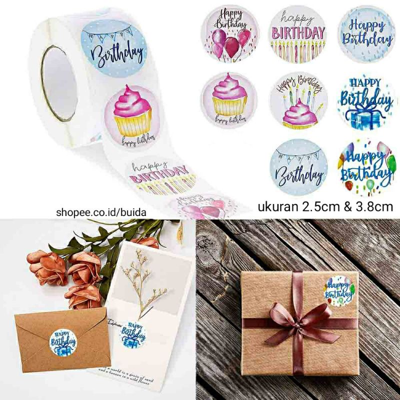 Stiker Sticker Happy Birthday Segel Kemasan Label Ucapan Selamat ulang tahun ultah ulangtahun kado gift box dus hampers dekorasi kartu ucapan hangtag topper kue tart parcel bingkisan souvenir hadiah