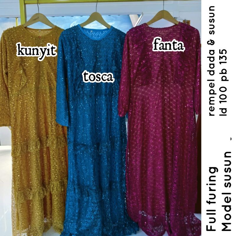 [Fashion Wanita] GAMIS BROKAT FULL furing polos | rempel | susun