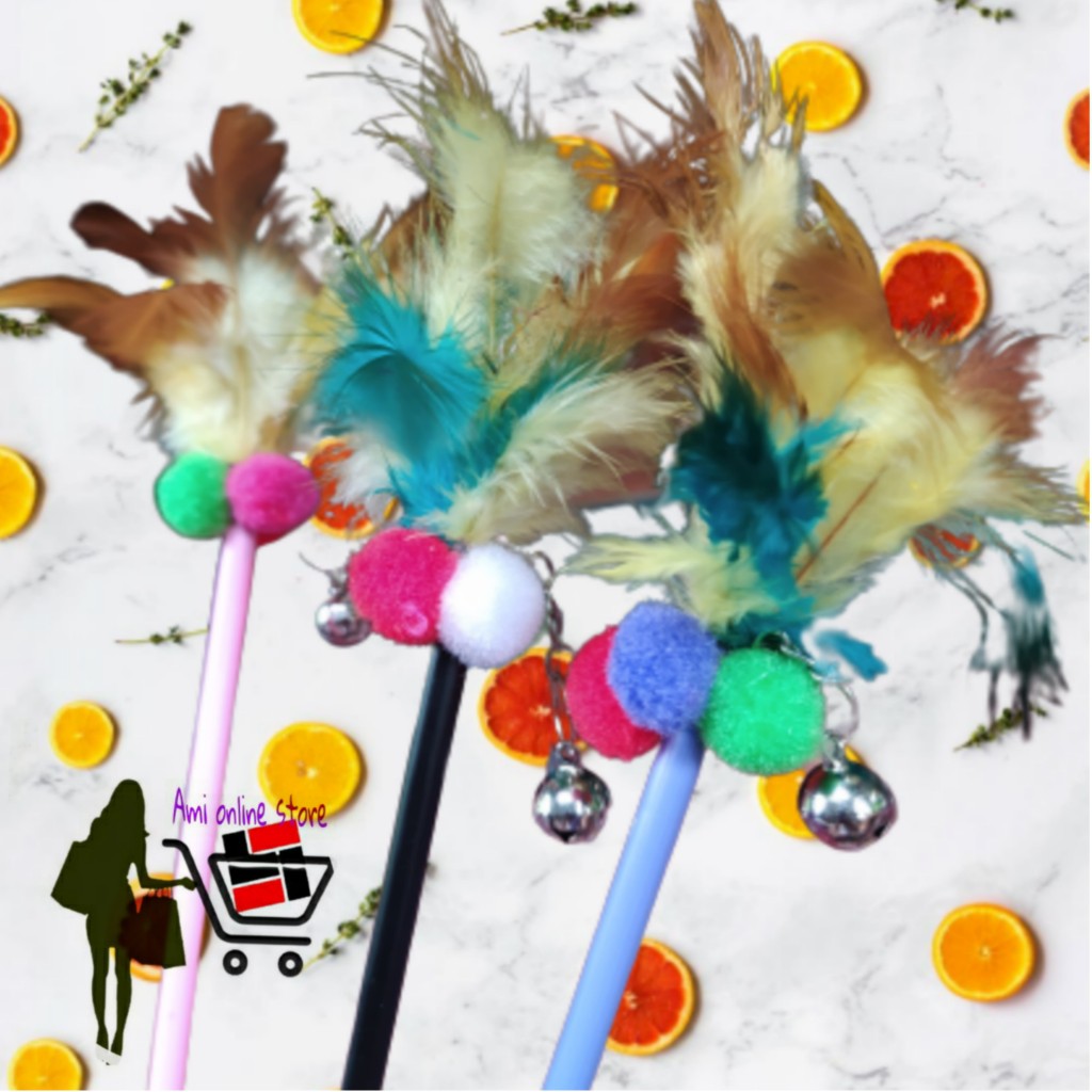 TONGKAT INTERAKTIF BULU AYAM LONCENG BUNYI  TEMAN MAIN KUCING