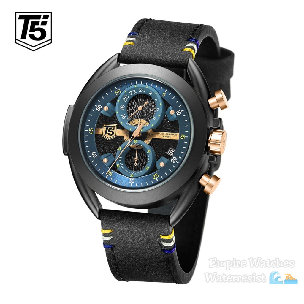 Jam Tangan T5 H3673G H3673 3673 Pria Cowok Analog Strap Leather Chrono dan Tanggal Aktif Original Waterproof