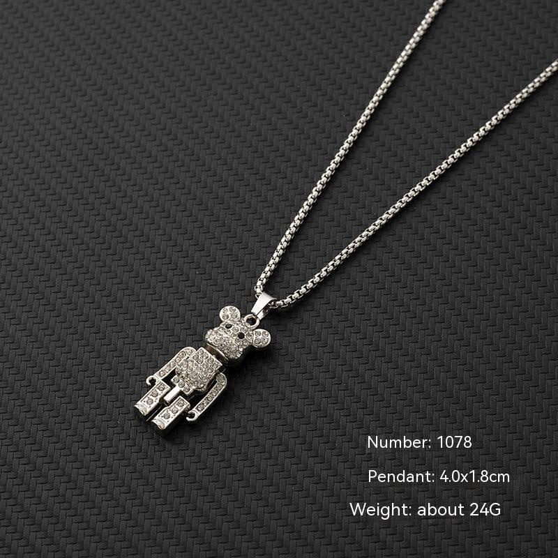 Kalung Rantai Liontin Disko Bahan Titanium Steel Warna Putih Gaya Hip Hop Untuk Pria Dan Wanita