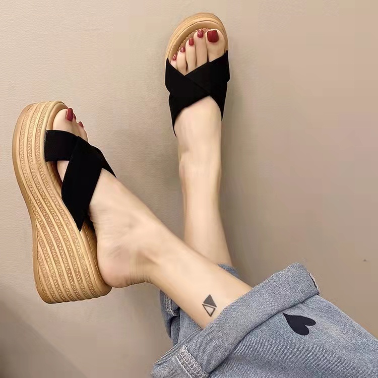 Sandal Wedges Wanita Tinggi Slop Elegan Sendal Hak Tinggi Perempuan Selop Simple SD-099