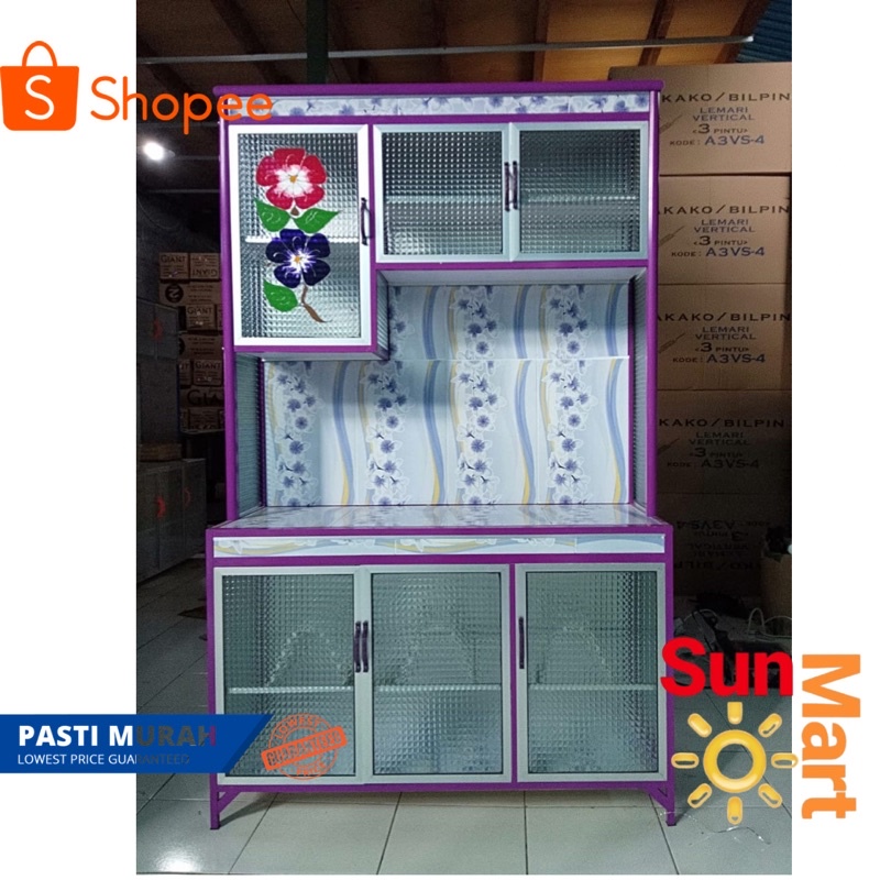 RAK DAPUR ALUMINIUM KACA GENDONG 3 PINTU / RAK PIRING JUMBO