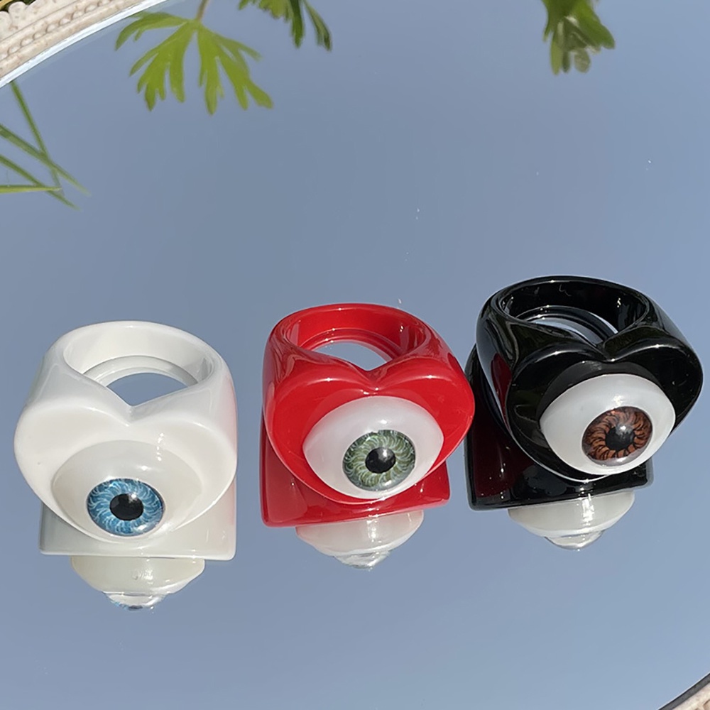 Needway  Personality Resin Ring Creative Evil Eye Ring Finger Ring Aesthetic Goth Style Cold Style Candy Color Korean Cartoon Jewelry Gifts/Multicolor