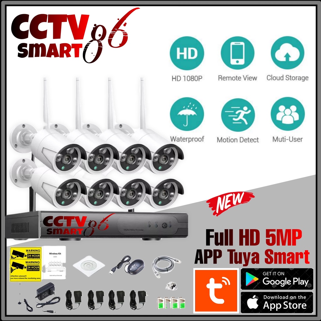PAKET NVR KIT WIRELESS IP CAMERA 5MP 8CH KAMERA CCTV TANPA KABEL WIRELESS FULL HD