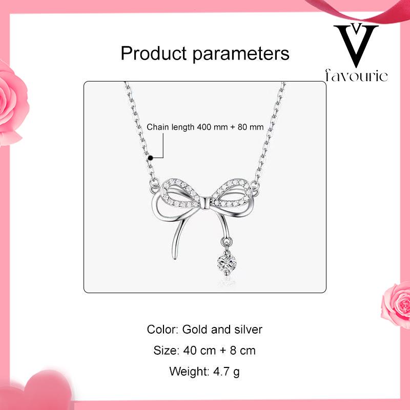 [COD]Tiga Dimensi Double-layer Kalung Busur Wanita Cahaya Mewah Niche Water Drop Rantai Tulang Selangka-FA