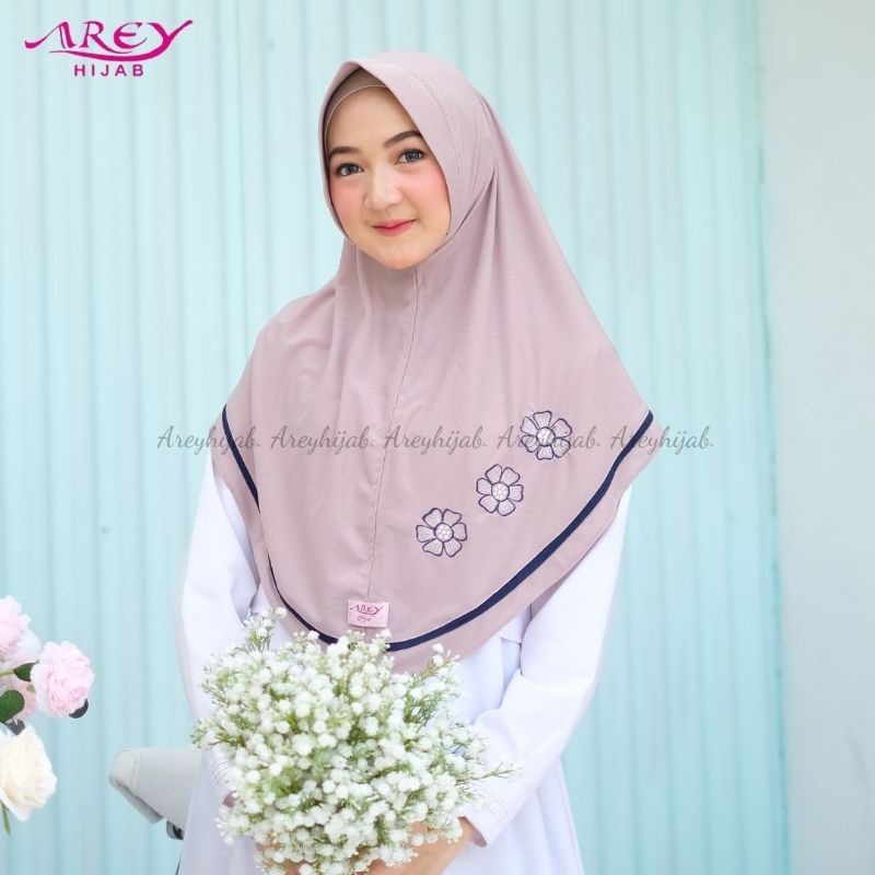 Arey - Hijab Instan List Bordir Bunga ZAYYANA Ori Arey