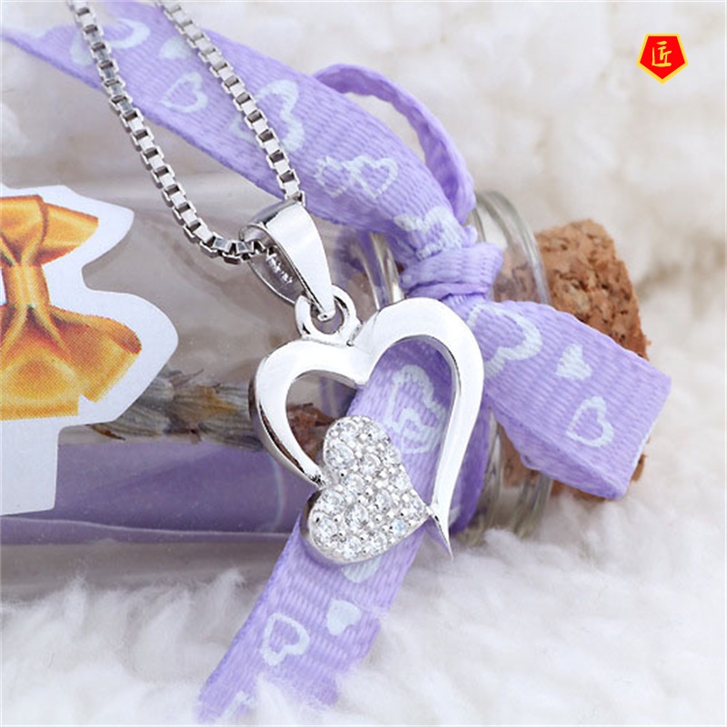 [Ready Stock]Fashion Heart-Shaped 925 Silver Diamond-Studded Necklace Simple Fashion