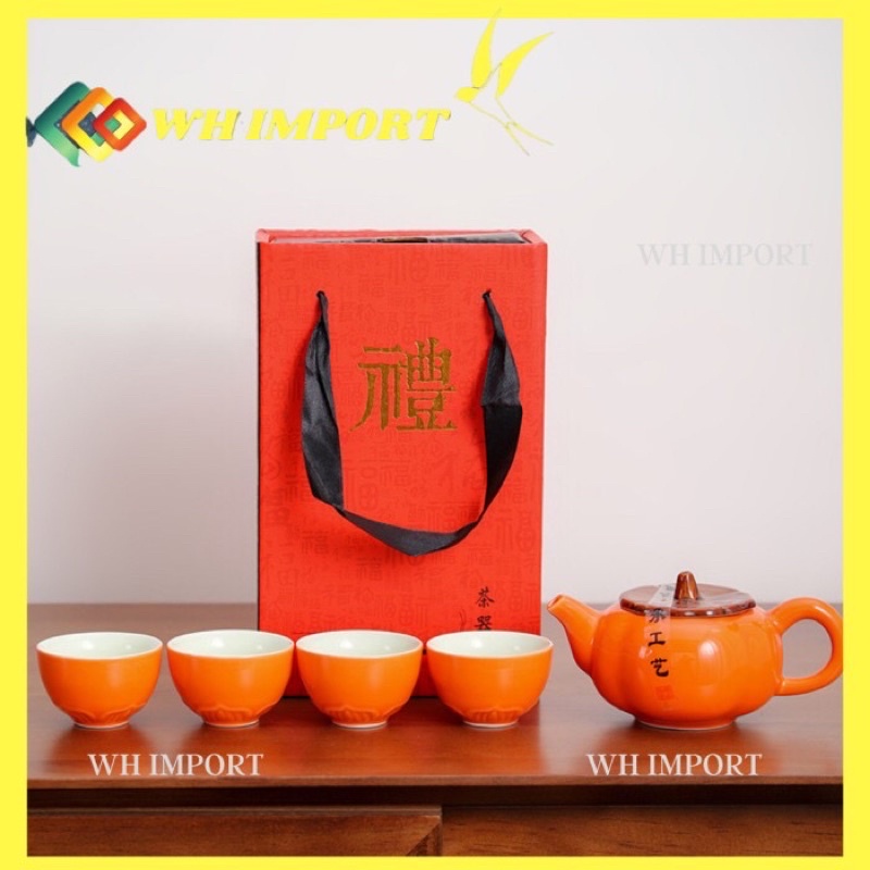 Chinese Pumpkin Tea Pot Set 5 in 1 Motif Labu Keramik Tea Set Gift set