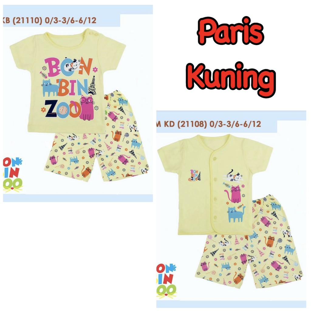 Setelan PENDEK Kombinasi POLOS MOTIF Bonbinzoo SNI 0-3 / 3-6 / 6-12m CBKS