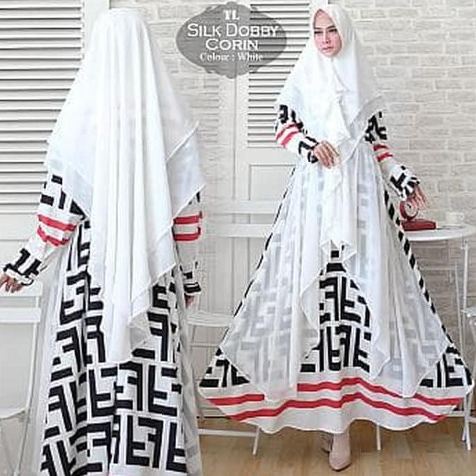 Syari Silk Dobby Corin White TL Gamis Wanita Silk Putih