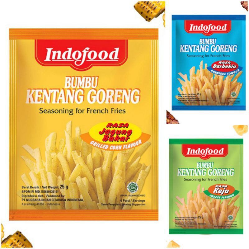 

Bumbu Kentang Goreng Indofood Jagung Bakar Keju Barbeque 25 GR