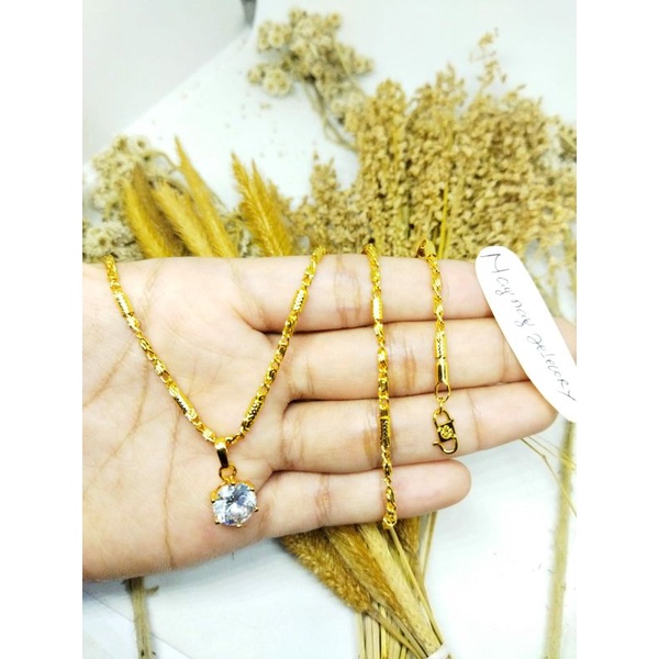 Kalung koin bambu &amp; liontin ( warna mirip emas 24k)