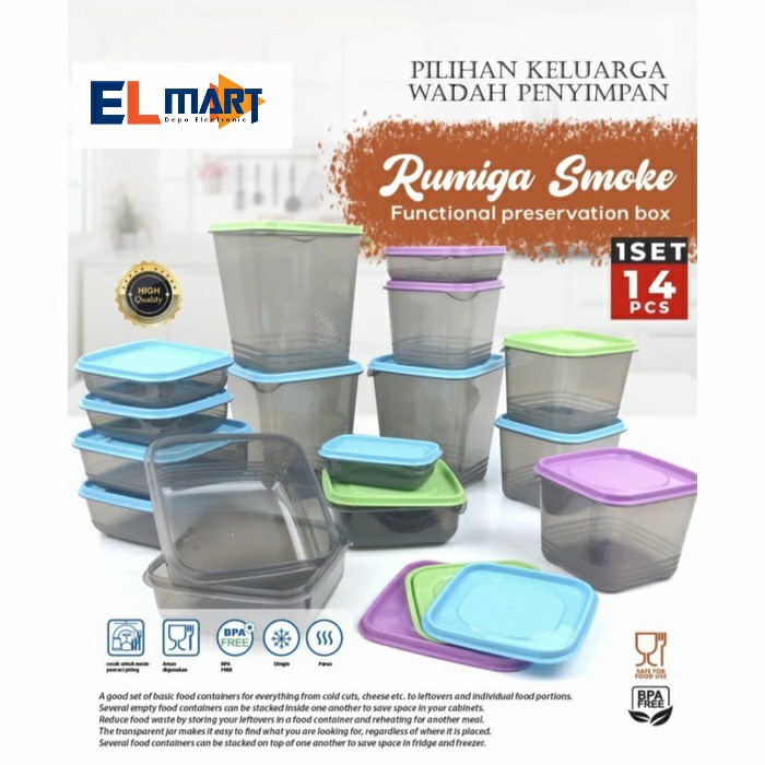 Rumiga Smoke Toples Set 14pc Tempat Penyimpanan Snack Makanan