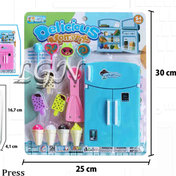 Mainan anak Kulkas ice cream press / Mainan Anak Kulkas Set + Isi RANDOM Ice Cream / Burger- MF33 / mf25