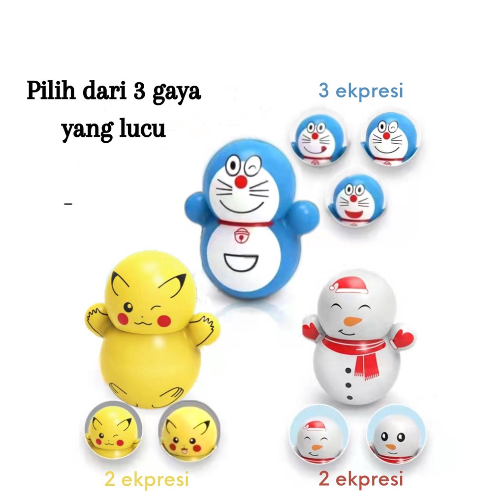 Mainan tumbler berayun aman untuk bayi anak laki perempuan ekspresi lucu goyang karakter doramenon pikachu penguin skipper snowman minion squid game kotak lingkaran segitiga