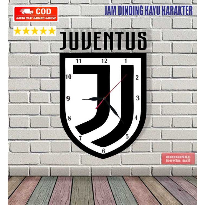 JAM DINDING KARAKTER UNIK MURAH VINTAGE UKIRAN KAYU GAMBAR LOGO JUVENTUS TERBARU
