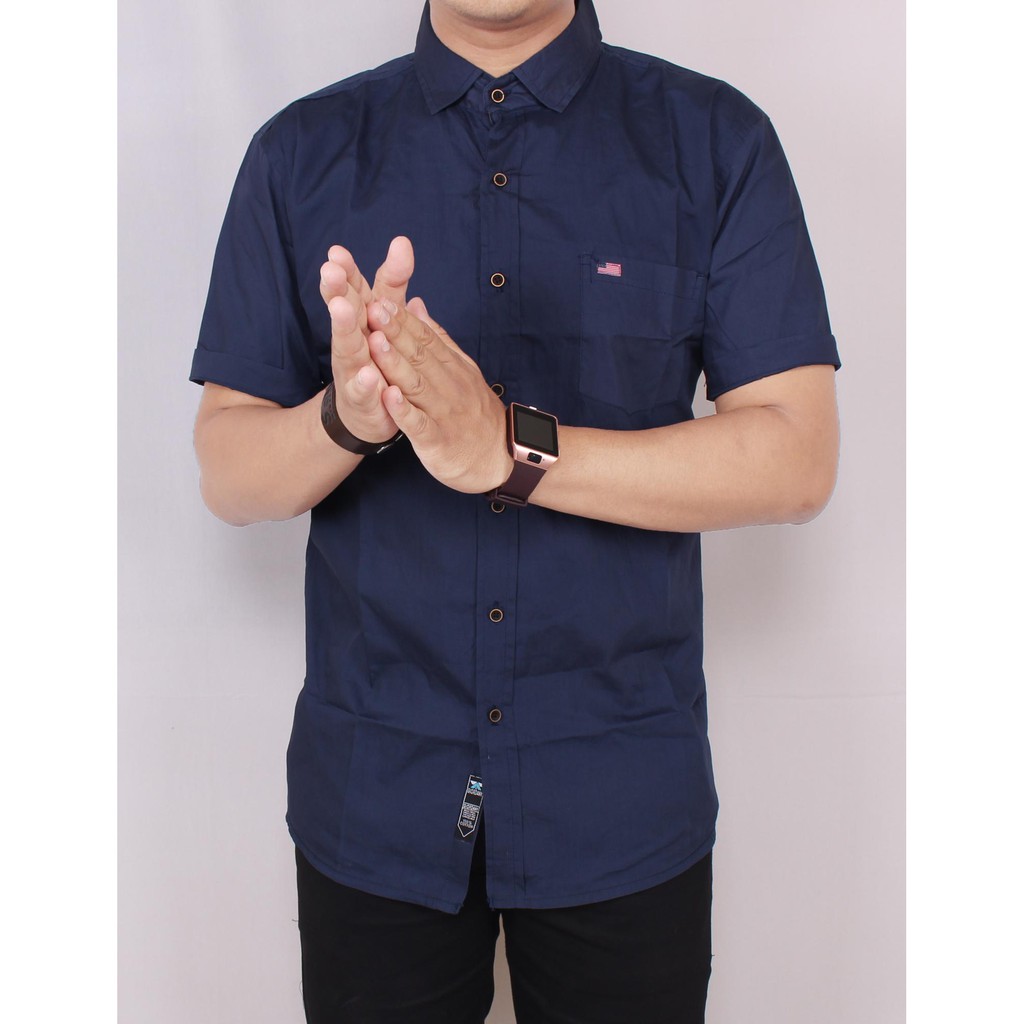 KEMEJA PRIA PENDEK POLOS NAVY SLIMFIT / BAJU COWOK POLOS BASIC TERLARIS