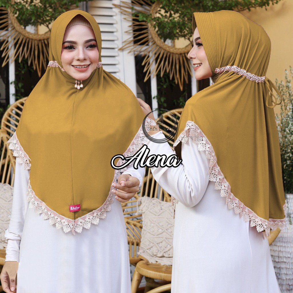 Jilbab Instan  Jersey Super Premium Hijab bergo Serut Alena Renda Import Kerudung Instan Safa Hijab