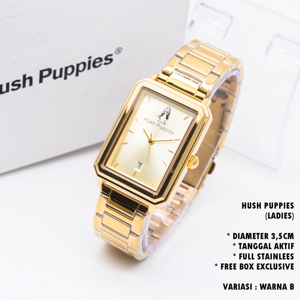 (FREE BOX) JAM TANGNA WANITA HUSH PUPPIES H-008 RANTAI BODY SEGI TANGGAL AKTIF