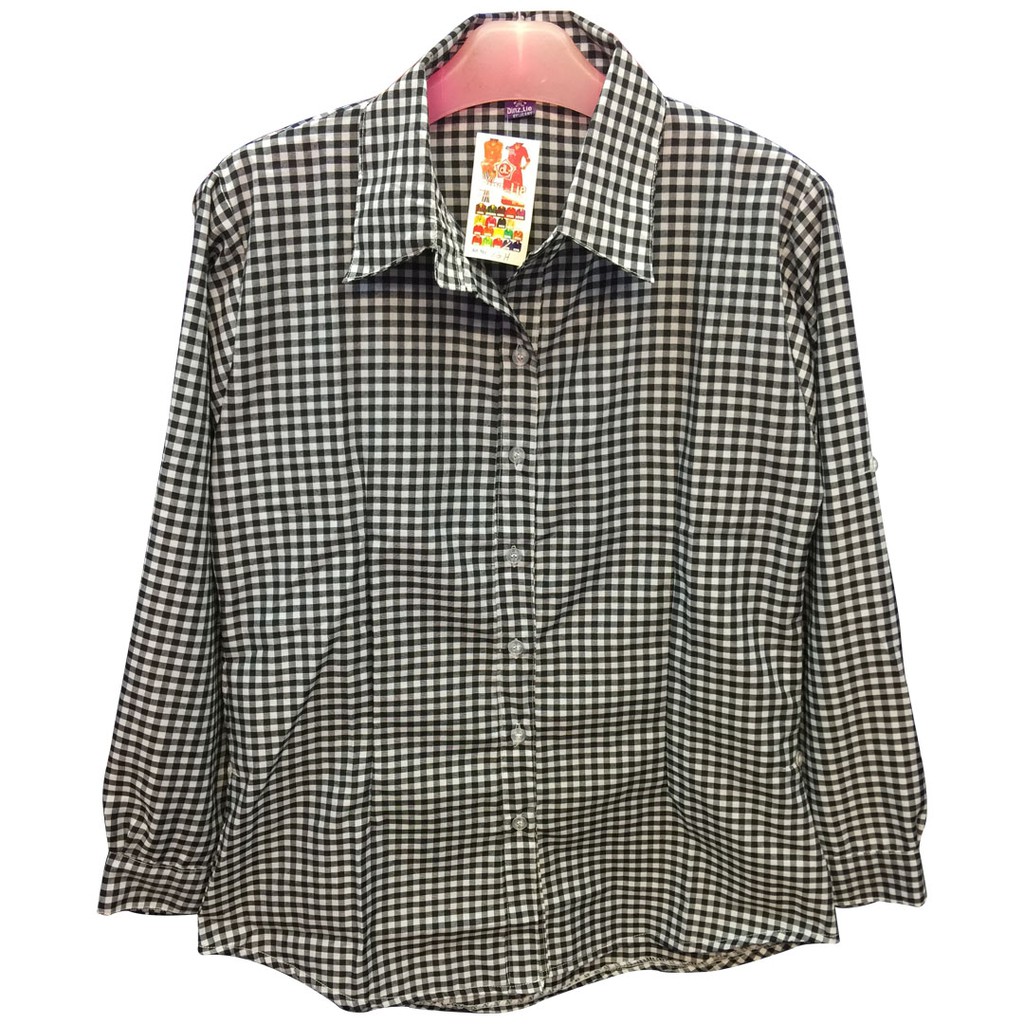 DINZLIE ATASAN KEMEJA WANITA MOTIF KOTAK SEDANG LENGAN PANJANG