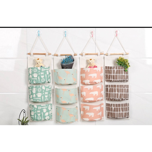 ( MOTIF ACAK ) POUCH GANTUNG 3 SEKAT STORAGE BAG GANTUNG