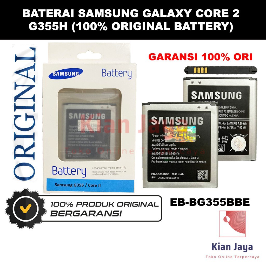 [Garansi 100% Ori] Baterai Samsung Galaxy Core 2 G355H G355 i8530 i8552 Batre Battery Hp Original