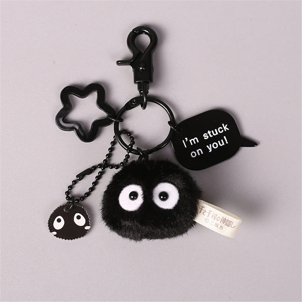 Needway  Portable Plush Keychains Miyazaki Hayao Totoro Bag Decorate KeyRings Cute Spirited Away Japan Cartoon Schoolbag Accessories Carbon Coal Ball Elf Doll Small Pedants