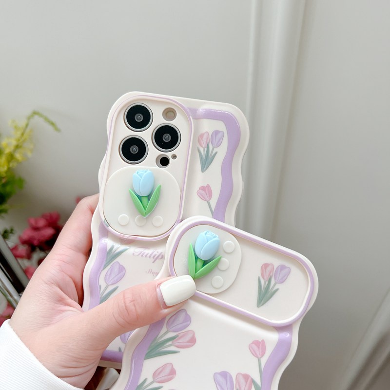 Soft Case Pelindung Kamera Motif Bunga tulip Warna Ungu Untuk IPhone 11 12 13 14 Pro Max