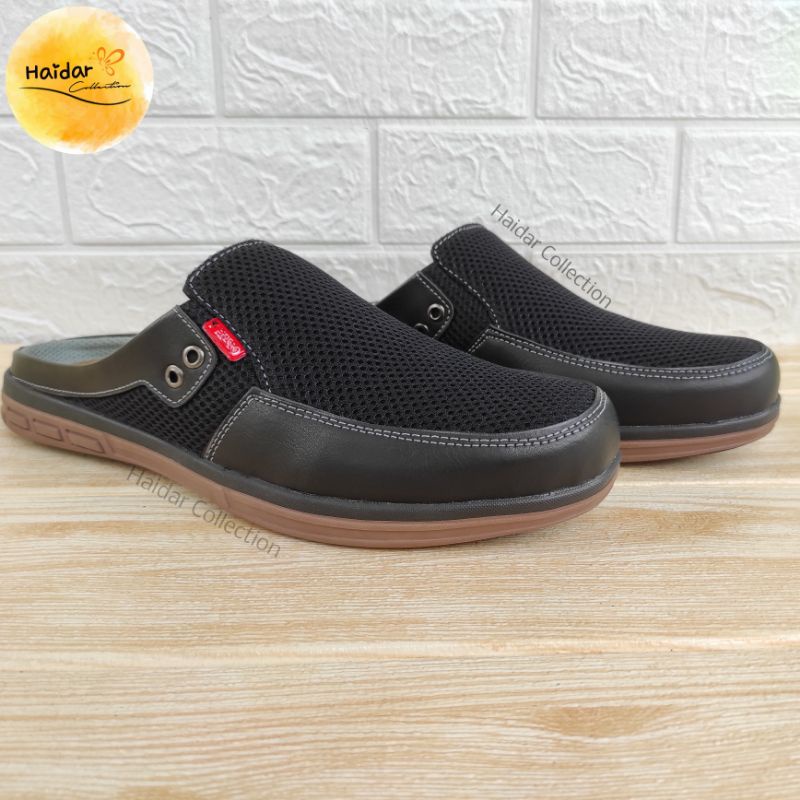 Bustong Slop Selop Sepatu Sandal Kulit Pria Slip On Kasual Sintetis Kerja Kantoran Formal Sol Karet