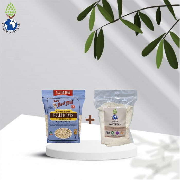 

Earth Natural Oat Bundle - 1 Old Fashioned Rolled Oats 1kg + 1 Oat Flour 1kg