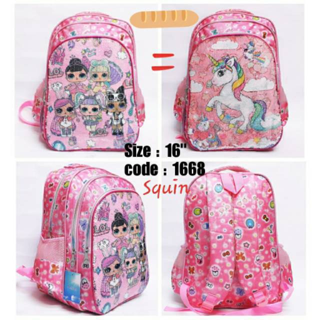 Back To School Tas Ransel Anak Sekolah TK-SD Sequin Usap LOL / Backpack Sequin LOL Usap